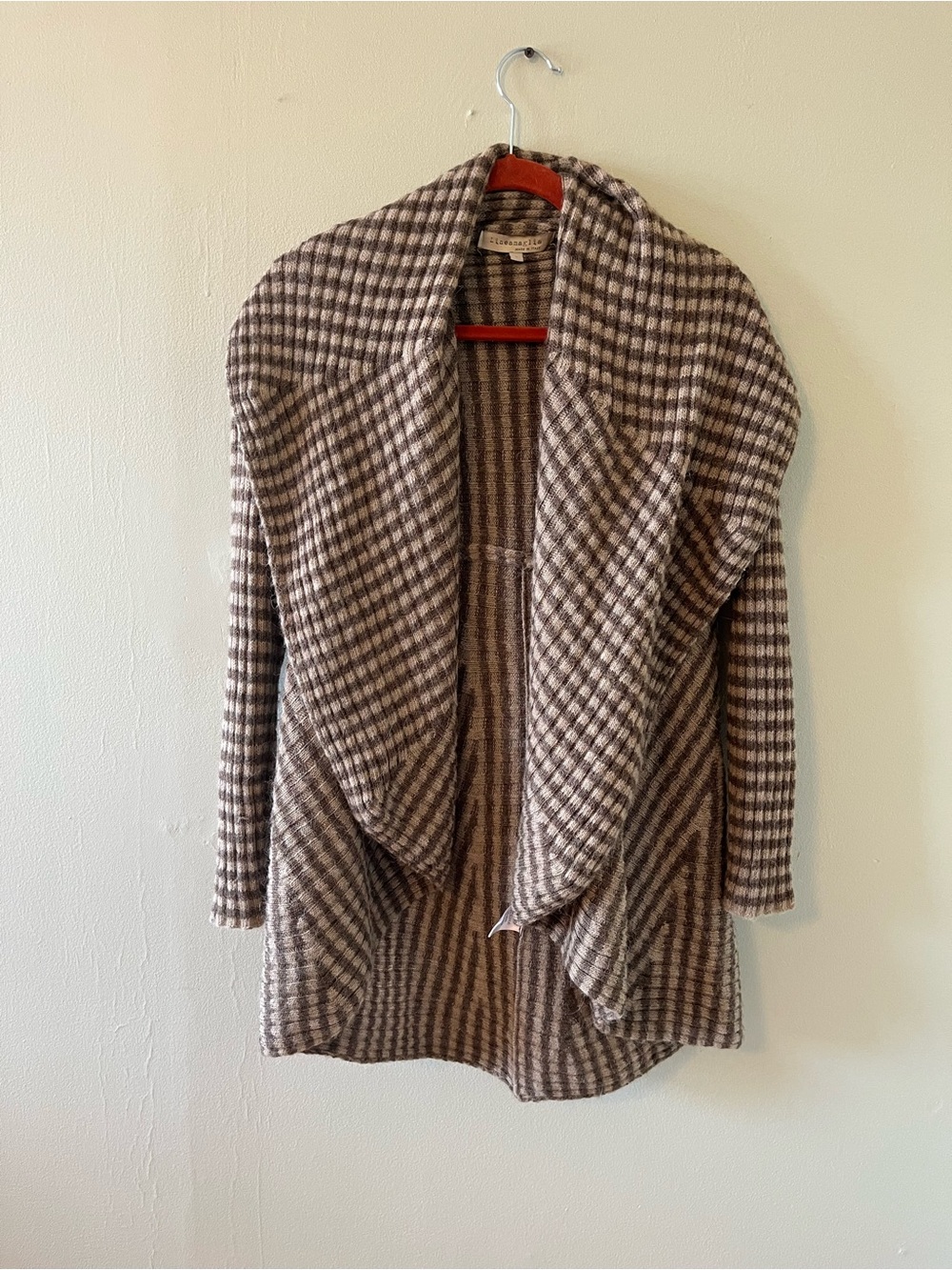 Lineamaglia Cozy Brown & Cream Check Draped Cardigan Wool Alpaca blend